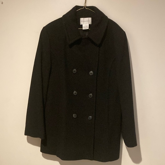Worthington black wool pea coat women’s 12 lined double breasted like new - Picture 1 of 9